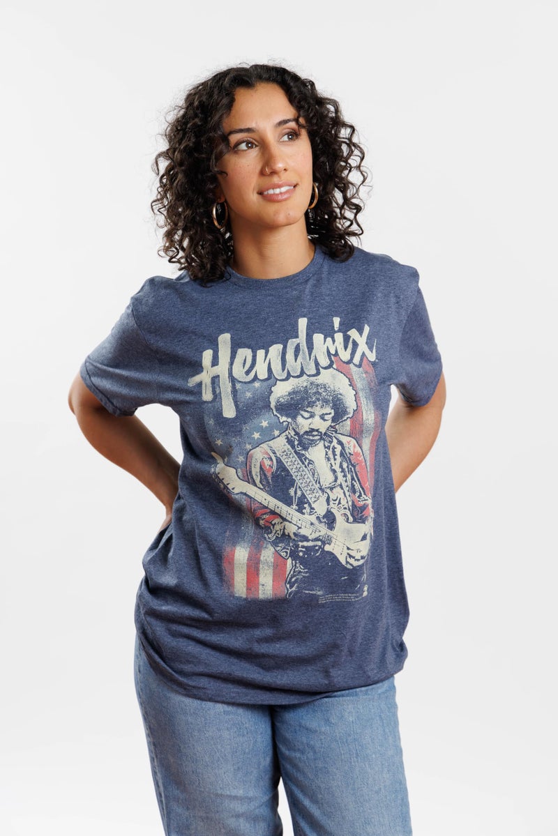 American Classics Jimi Hendrix 1960's Psychedelic Musical Icon USA Flag Distressed T-Shirt Tee - Image 3
